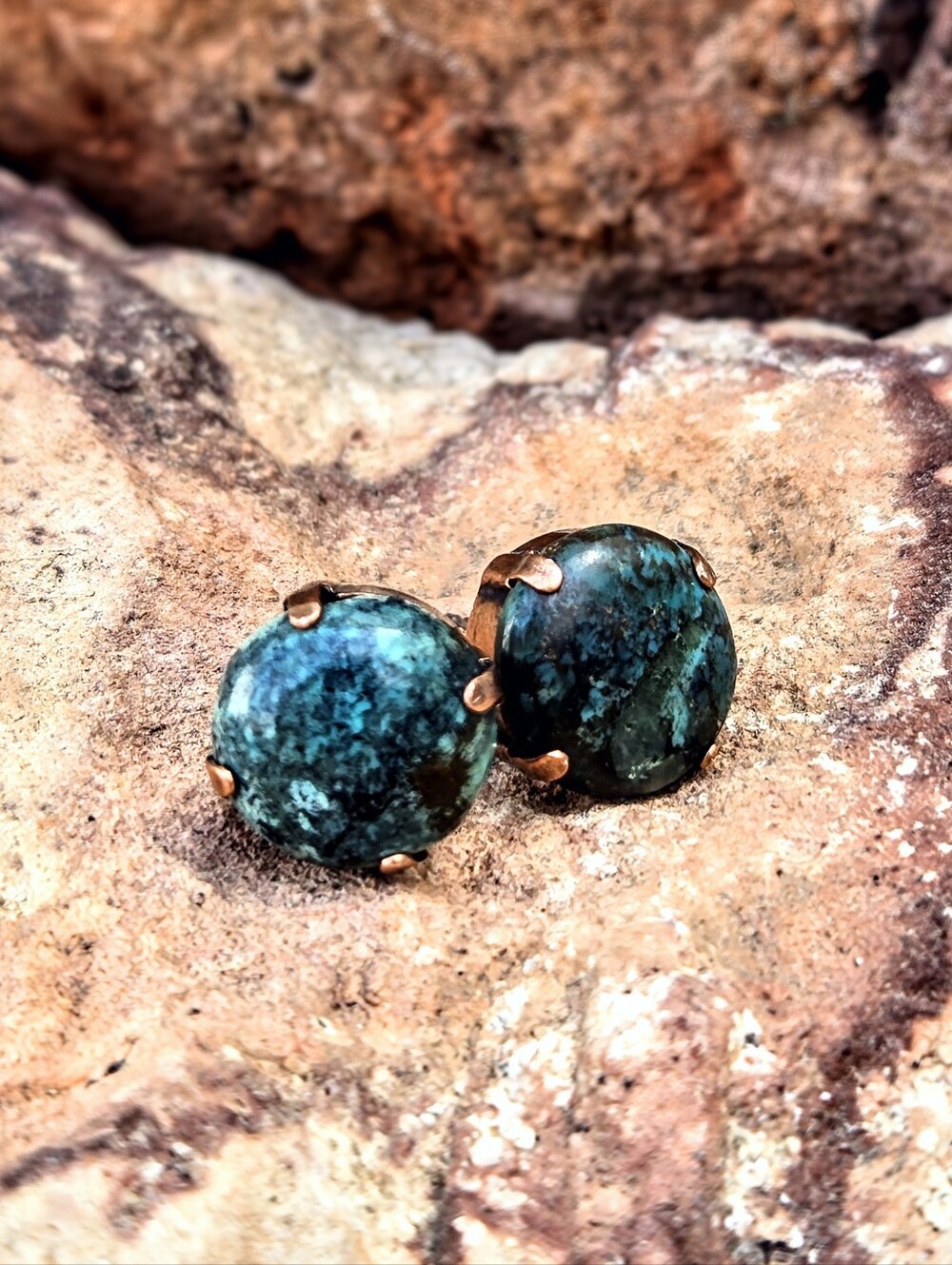 Authentic Blue Green Hubei Turquoise In Copper Stud Earrings